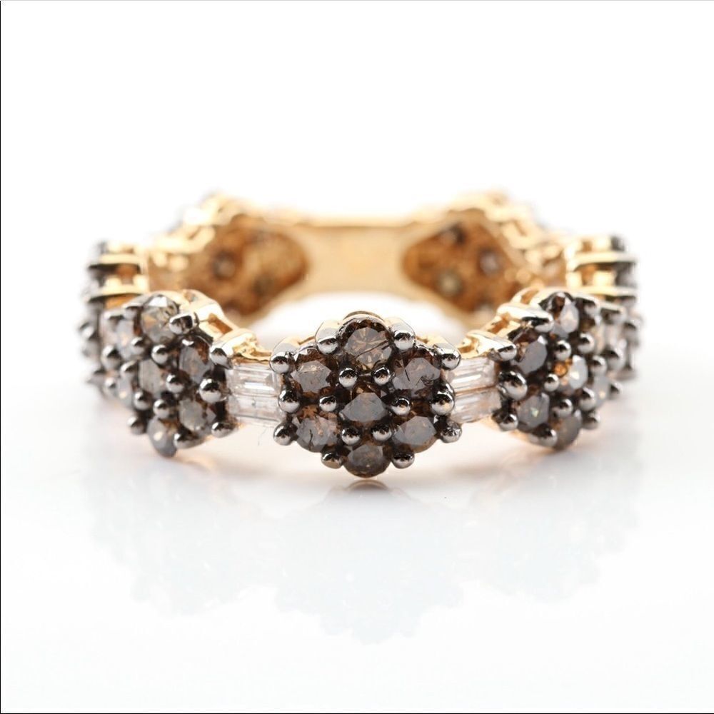 Diamond Cluster Band Ring in Rose Gold - Brown Diamond Accent